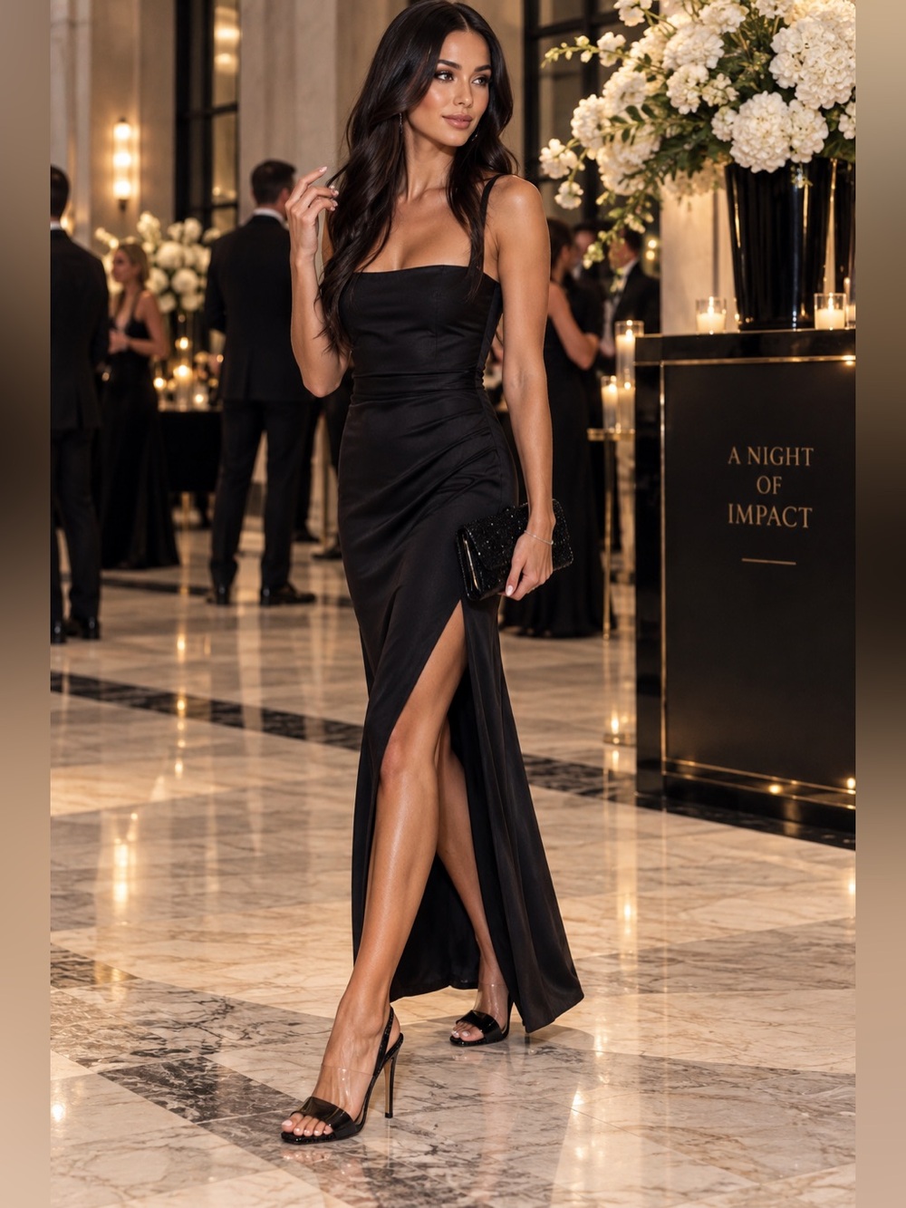 Good American | Black Glitter Lucite Slingback Sandal Heels